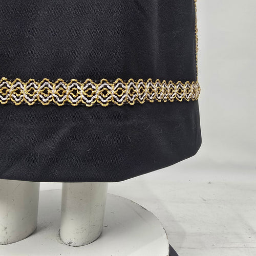 Vintage Bleeker Street Black Maxi Dress Gold Trim Beaded Boho Size S/M