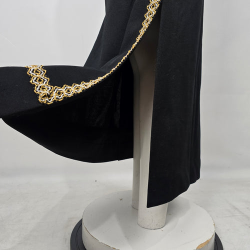 Vintage Bleeker Street Black Maxi Dress Gold Trim Beaded Boho Size S/M