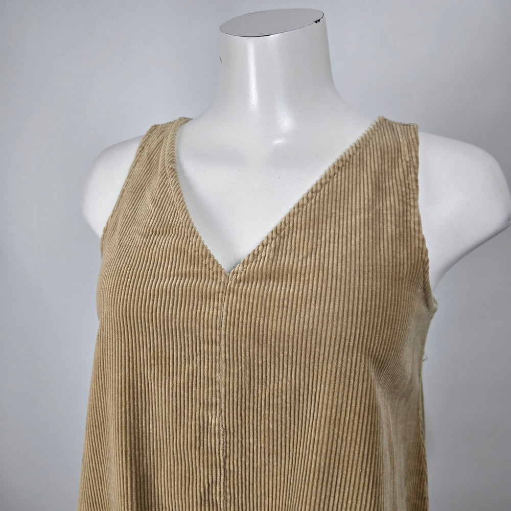 Vintage Meanwhile Beige Corduroy Dress Midi Pinafore Sleeveless Size 12