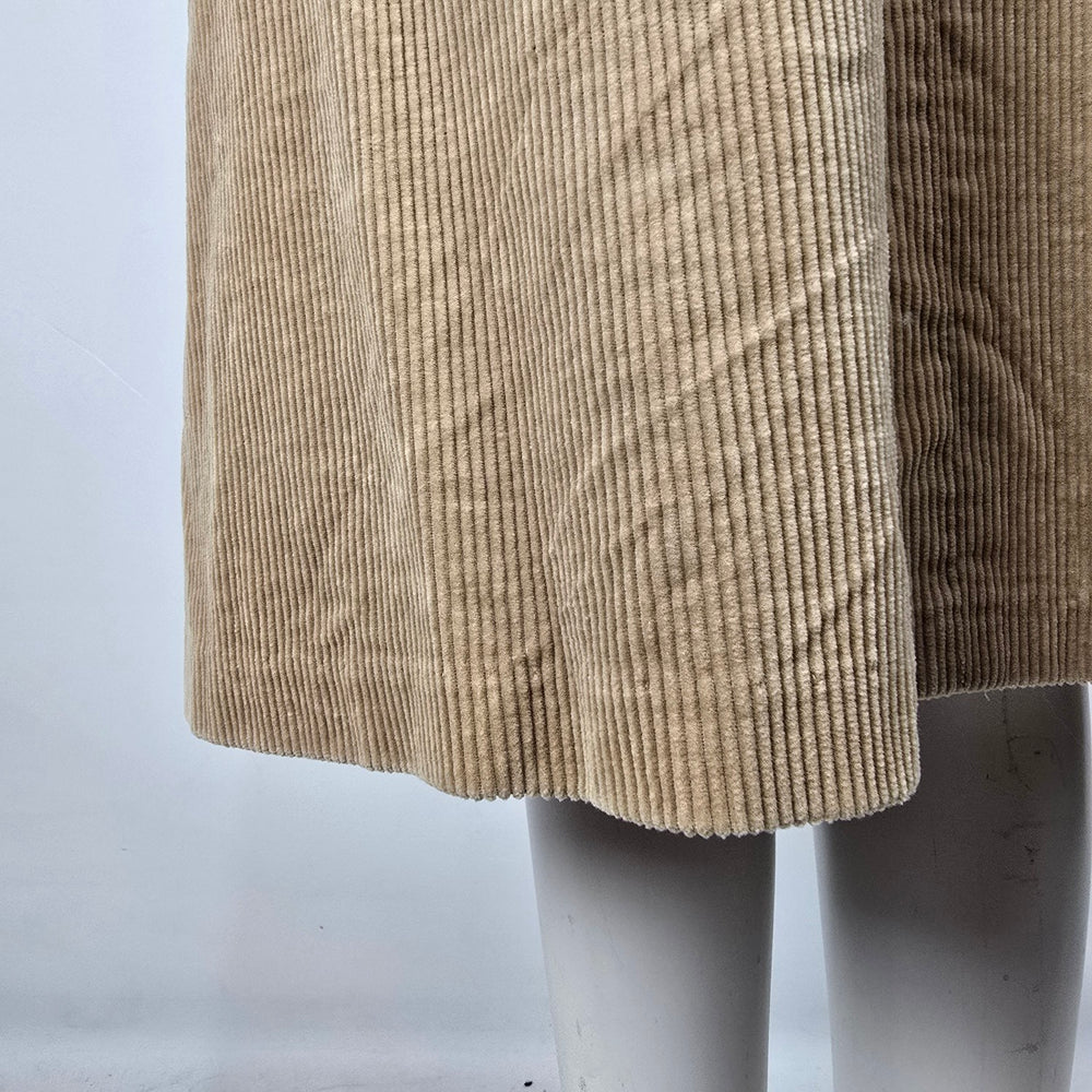 Vintage Meanwhile Beige Corduroy Dress Midi Pinafore Sleeveless Size 12