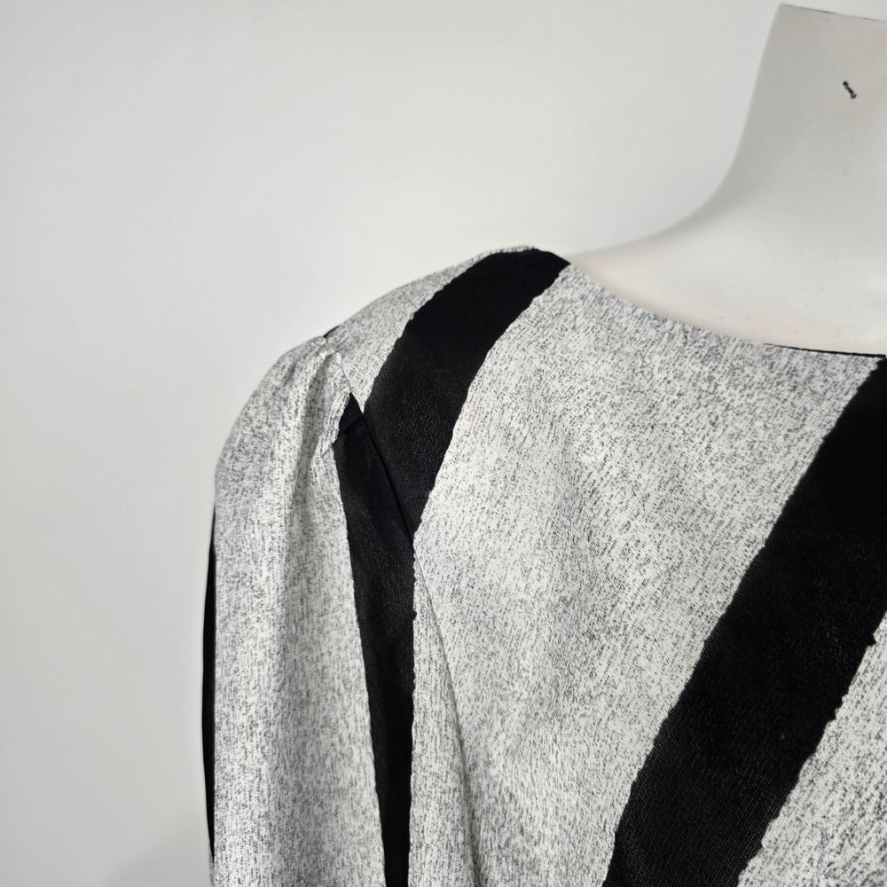 Grand Avenue Vintage Black Gray Stripes Midi Dress Belted Size M/L