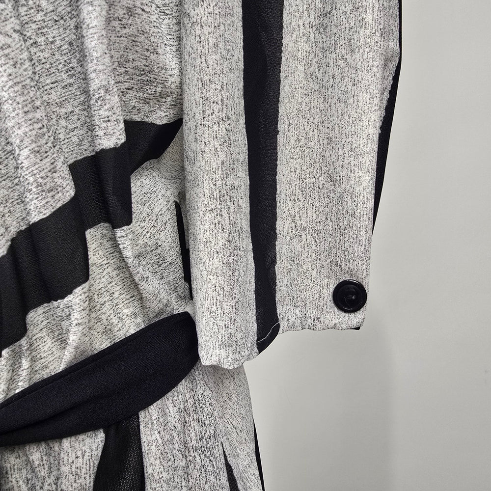 Grand Avenue Vintage Black Gray Stripes Midi Dress Belted Size M/L