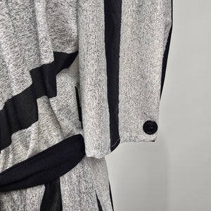 Grand Avenue Vintage Black Gray Stripes Midi Dress Belted Size M/L