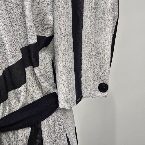 Grand Avenue Vintage Black Gray Stripes Midi Dress Belted Size M/L
