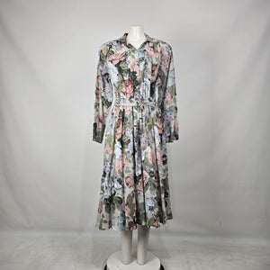 Kaiser Vintage Floral Fit & Flare Dress Cottagecore Belted Midi Dress Sz L/XL