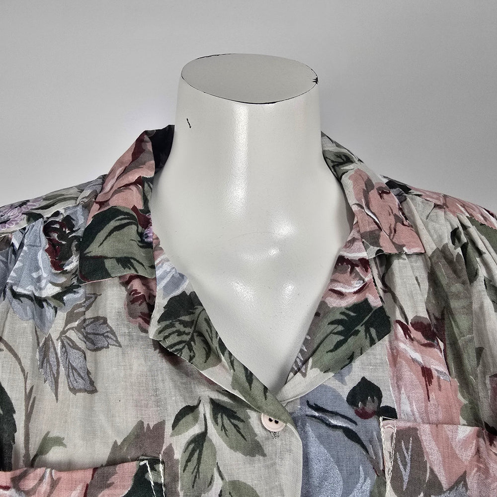 Kaiser Vintage Floral Fit & Flare Dress Cottagecore Belted Midi Dress Sz L/XL