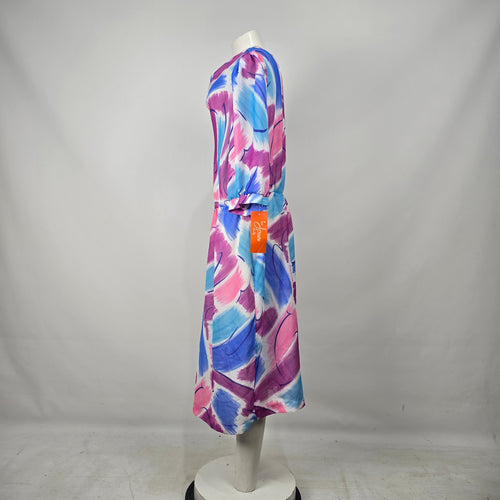 Vintage La Jones Lady Abstract Print Midi Dress Size L