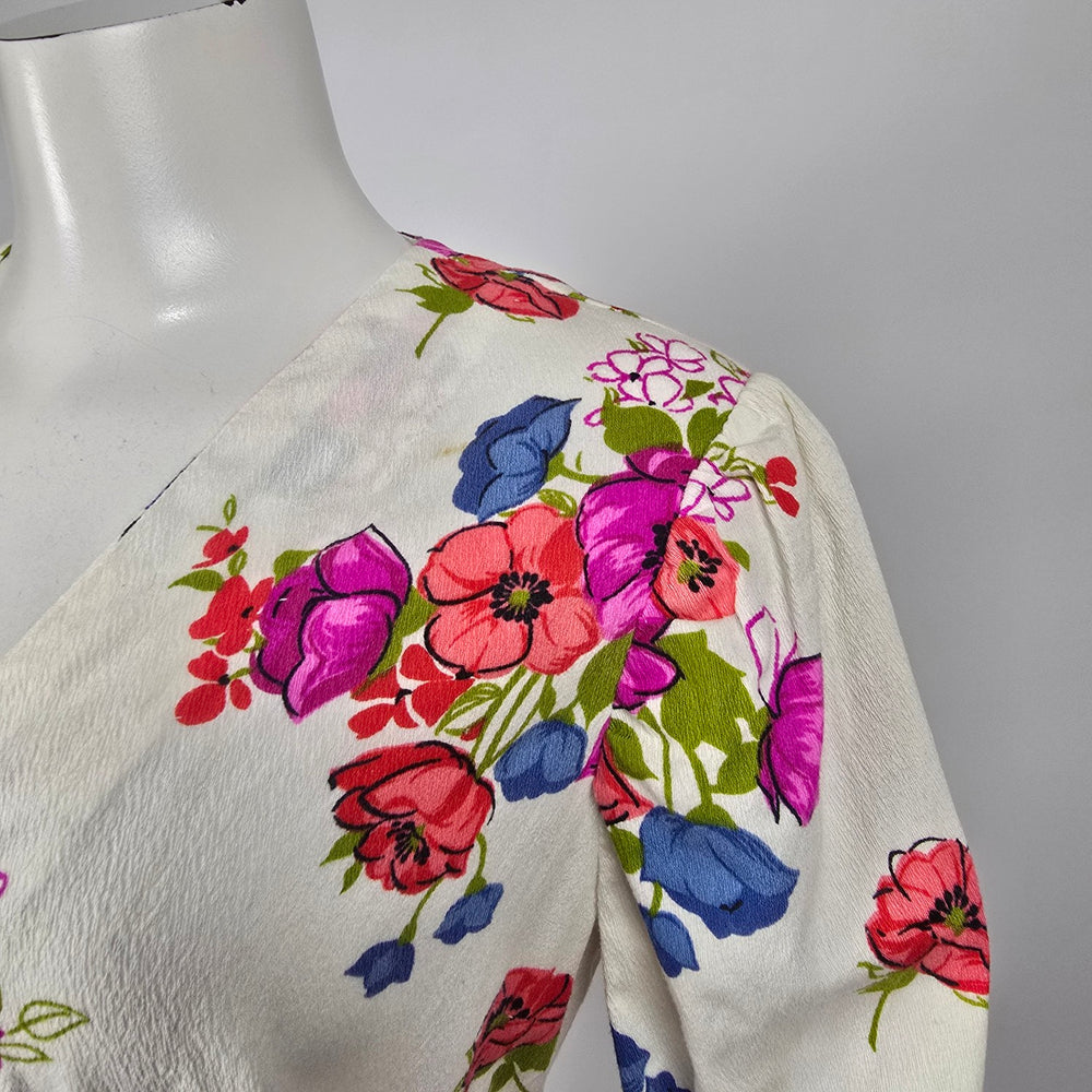 Vintage Floral Maxi Dress White Pink Long Sleeve Boho Prairie Size M/L