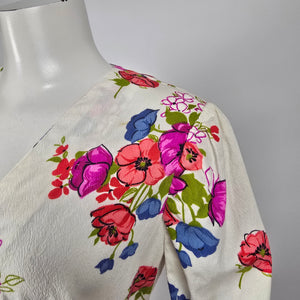Vintage Floral Maxi Dress White Pink Long Sleeve Boho Prairie Size M/L