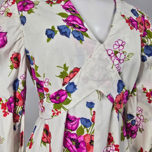 Vintage Floral Maxi Dress White Pink Long Sleeve Boho Prairie Size M/L
