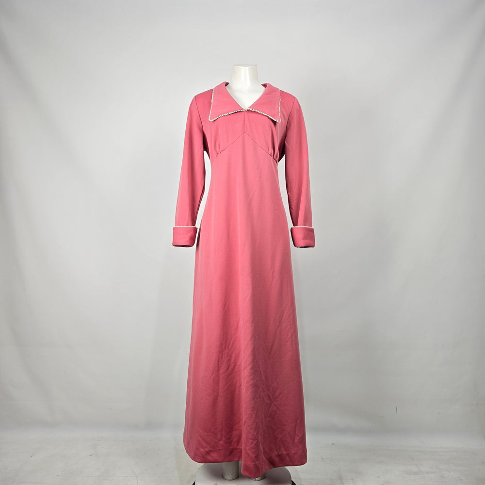 Parfait Vintage Pink Maxi Dress Long Sleeve Sailor Collar Size L-XL