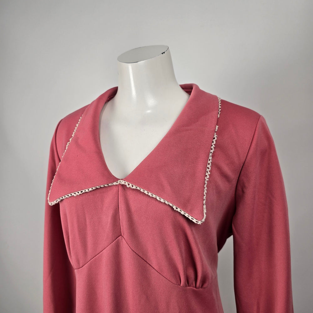 Parfait Vintage Pink Maxi Dress Long Sleeve Sailor Collar Size L-XL
