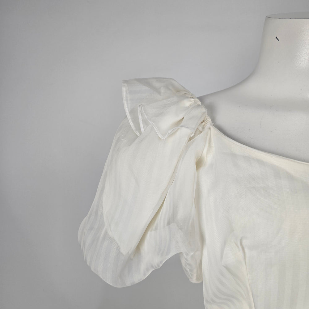Vintage Soft White Puff Sleeve Midi Dress Romantic Bridal Size S