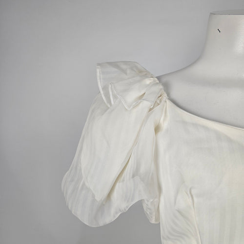 Vintage Soft White Puff Sleeve Midi Dress Romantic Bridal Size S