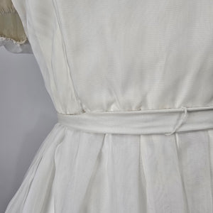 Vintage Soft White Puff Sleeve Midi Dress Romantic Bridal Size S