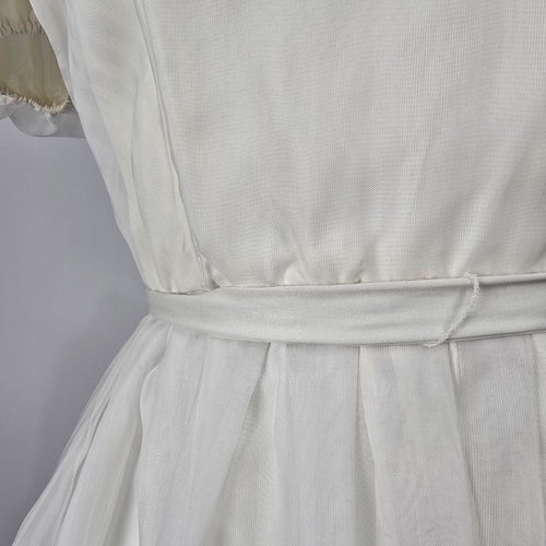 Vintage Soft White Puff Sleeve Midi Dress Romantic Bridal Size S