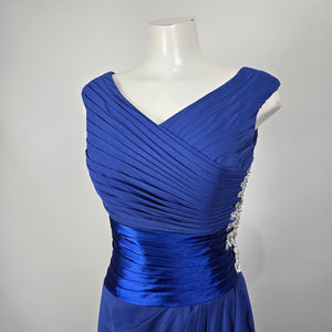 JJs House Royal Blue Ruched Chiffon Evening Gown with Shawl - S/M