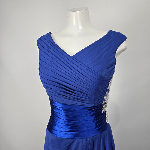 JJs House Royal Blue Ruched Chiffon Evening Gown with Shawl - S/M