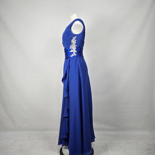 JJs House Royal Blue Ruched Chiffon Evening Gown with Shawl - S/M