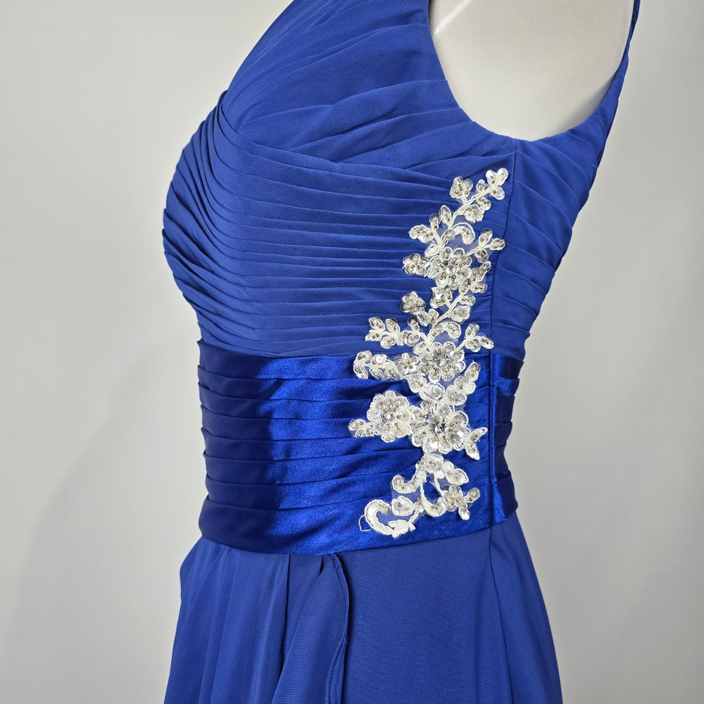 JJs House Royal Blue Ruched Chiffon Evening Gown with Shawl - S/M