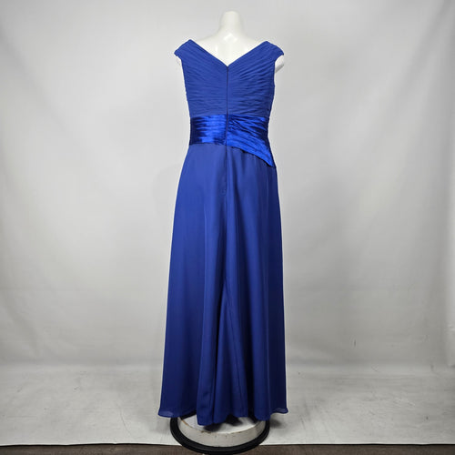 JJs House Royal Blue Ruched Chiffon Evening Gown with Shawl - S/M