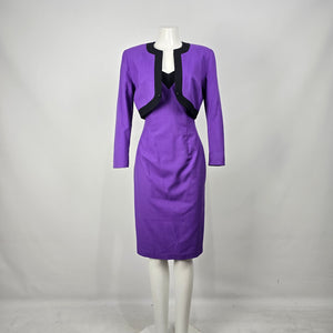 Vintage J. Michaels Women's Purple 2 Piece Dress & Cropped Jacket Size S