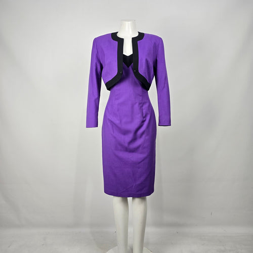Vintage J. Michaels Women's Purple 2 Piece Dress & Cropped Jacket Size S