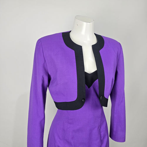 Vintage J. Michaels Women's Purple 2 Piece Dress & Cropped Jacket Size S