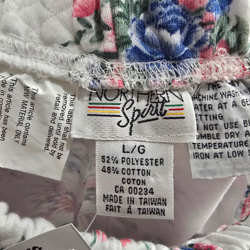 Northern Spirit Women's Quilted Floral Shorts White Pink Blue Elastic Waist Size L