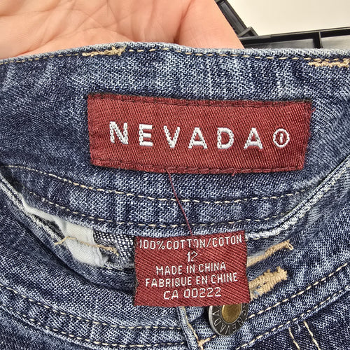 Nevada Women's Blue Denim Maxi Skirt Front Slit Size 12
