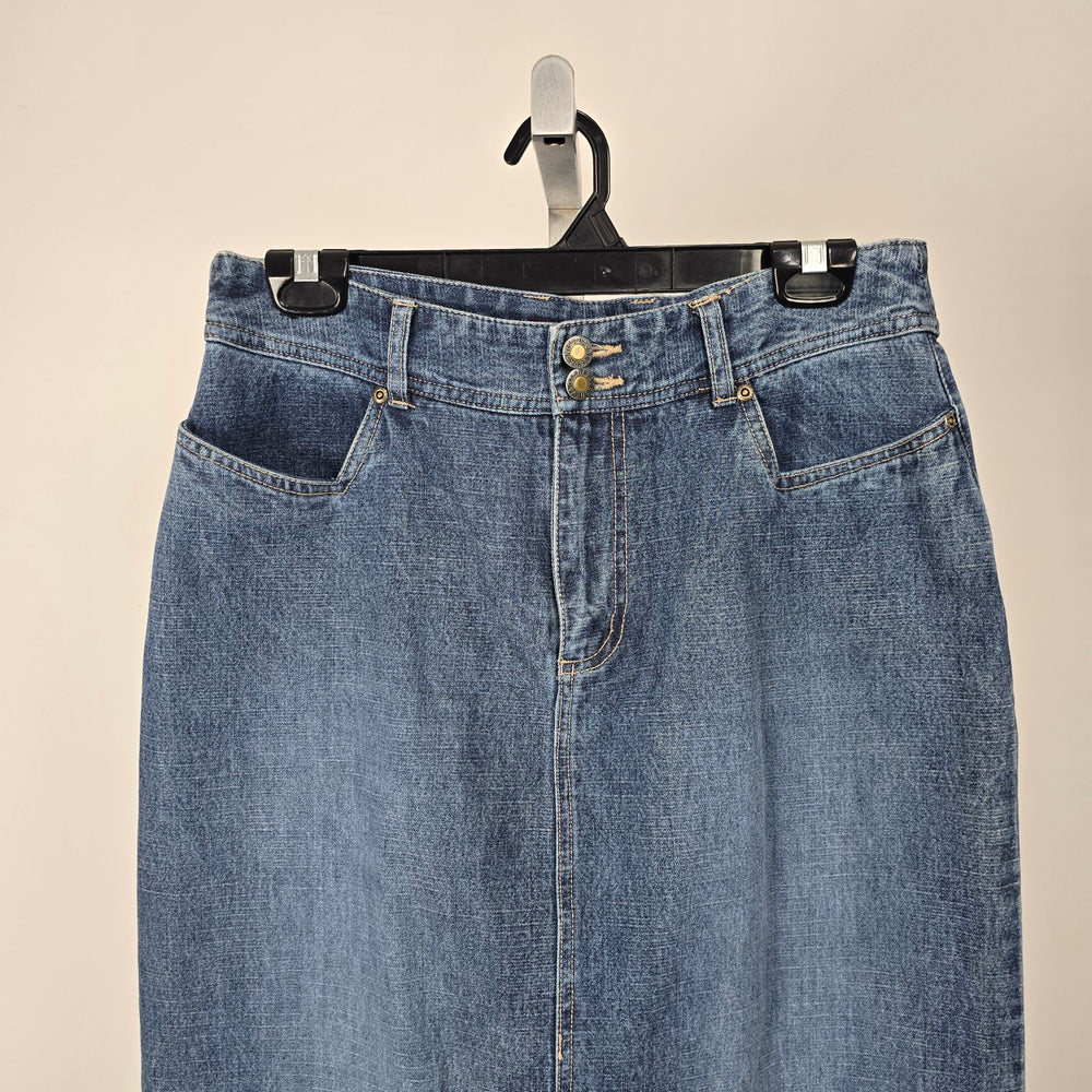Nevada Women's Blue Denim Maxi Skirt Front Slit Size 12