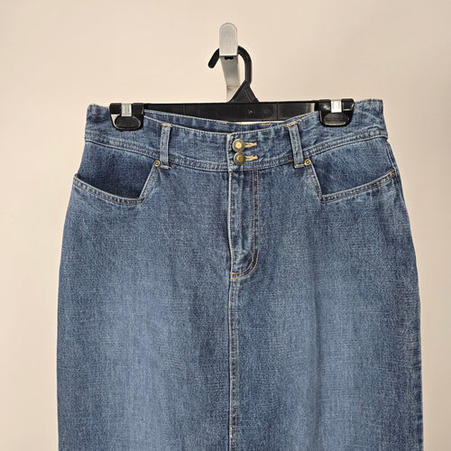 Nevada Women's Blue Denim Maxi Skirt Front Slit Size 12