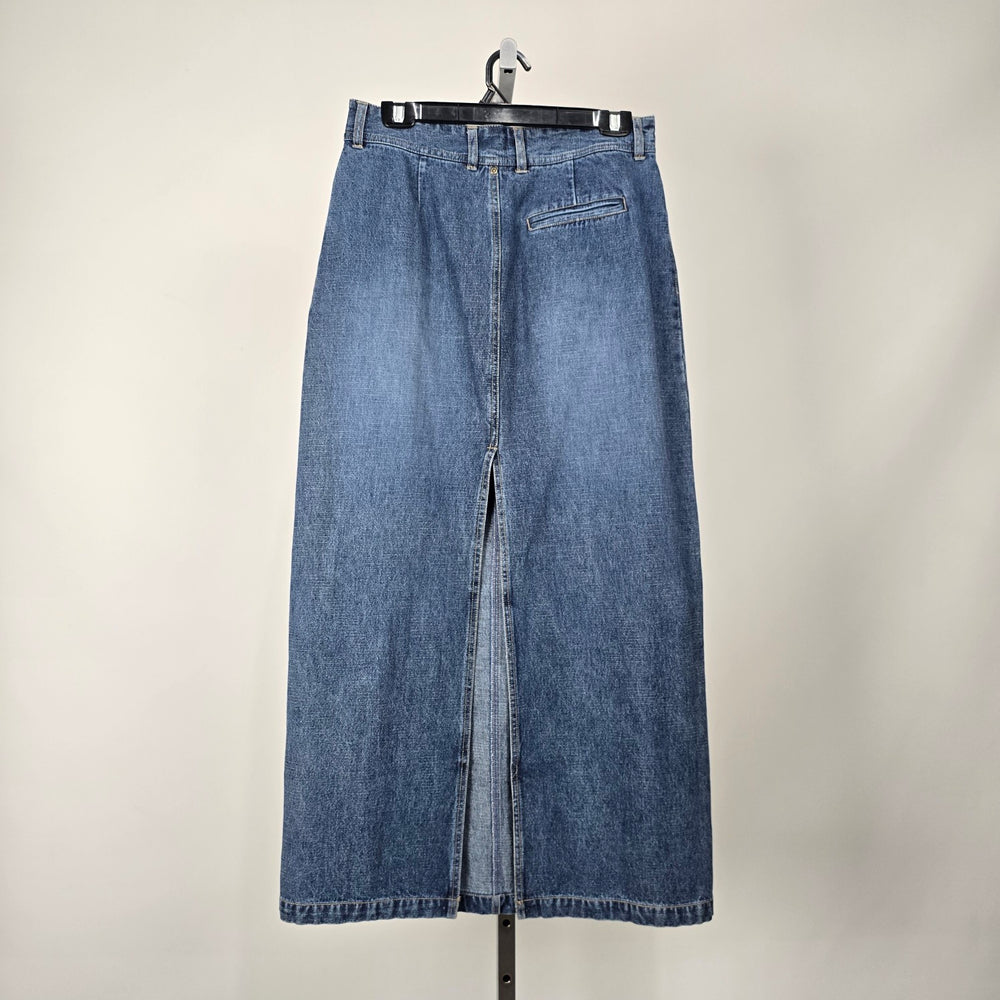 Nevada Women's Blue Denim Maxi Skirt Front Slit Size 12