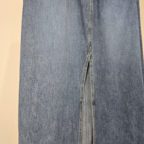Nevada Women's Blue Denim Maxi Skirt Front Slit Size 12