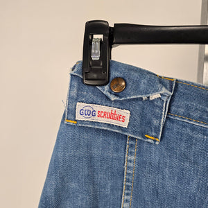 Vintage GWG Scrubbies Women's Blue Denim A-Line Midi Skirt Snap Button