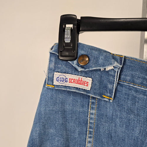 Vintage GWG Scrubbies Women's Blue Denim A-Line Midi Skirt Snap Button