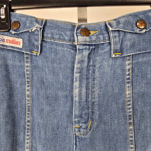Vintage GWG Scrubbies Women's Blue Denim A-Line Midi Skirt Snap Button