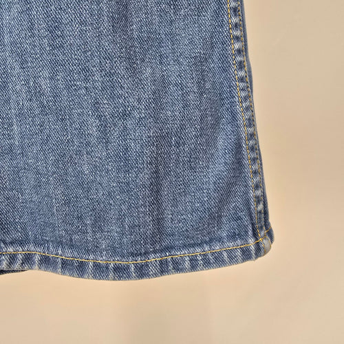 Vintage GWG Scrubbies Women's Blue Denim A-Line Midi Skirt Snap Button