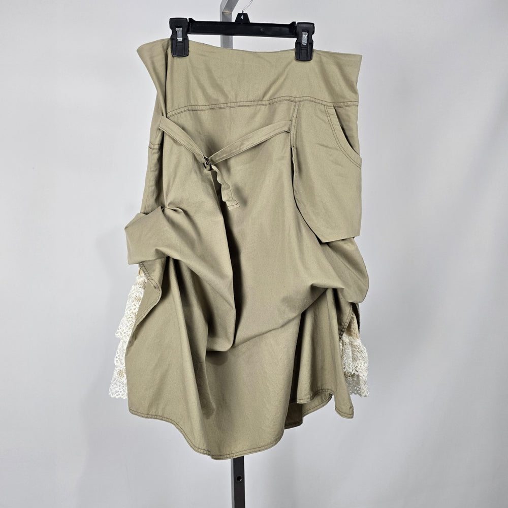 Mado et les Autres Khaki Asymmetrical Lace Trim Midi Skirt Size 10
