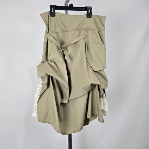 Mado et les Autres Khaki Asymmetrical Lace Trim Midi Skirt Size 10
