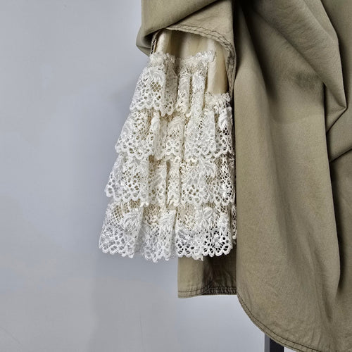 Mado et les Autres Khaki Asymmetrical Lace Trim Midi Skirt Size 10