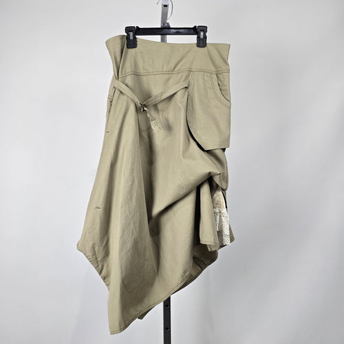 Mado et les Autres Khaki Asymmetrical Lace Trim Midi Skirt Size 10