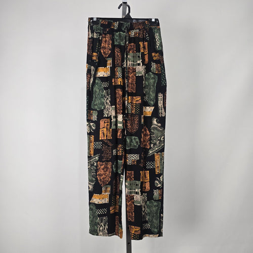 Vintage Emblem Black Abstract Print Pull On Pants Size S