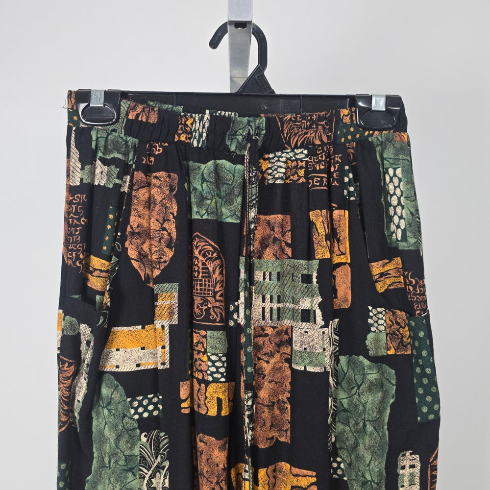 Vintage Emblem Black Abstract Print Pull On Pants Size S