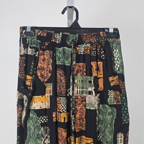 Vintage Emblem Black Abstract Print Pull On Pants Size S