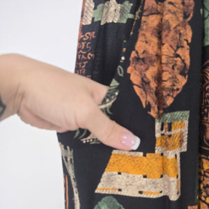 Vintage Emblem Black Abstract Print Pull On Pants Size S
