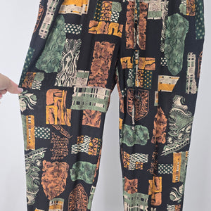 Vintage Emblem Black Abstract Print Pull On Pants Size S