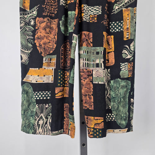 Vintage Emblem Black Abstract Print Pull On Pants Size S