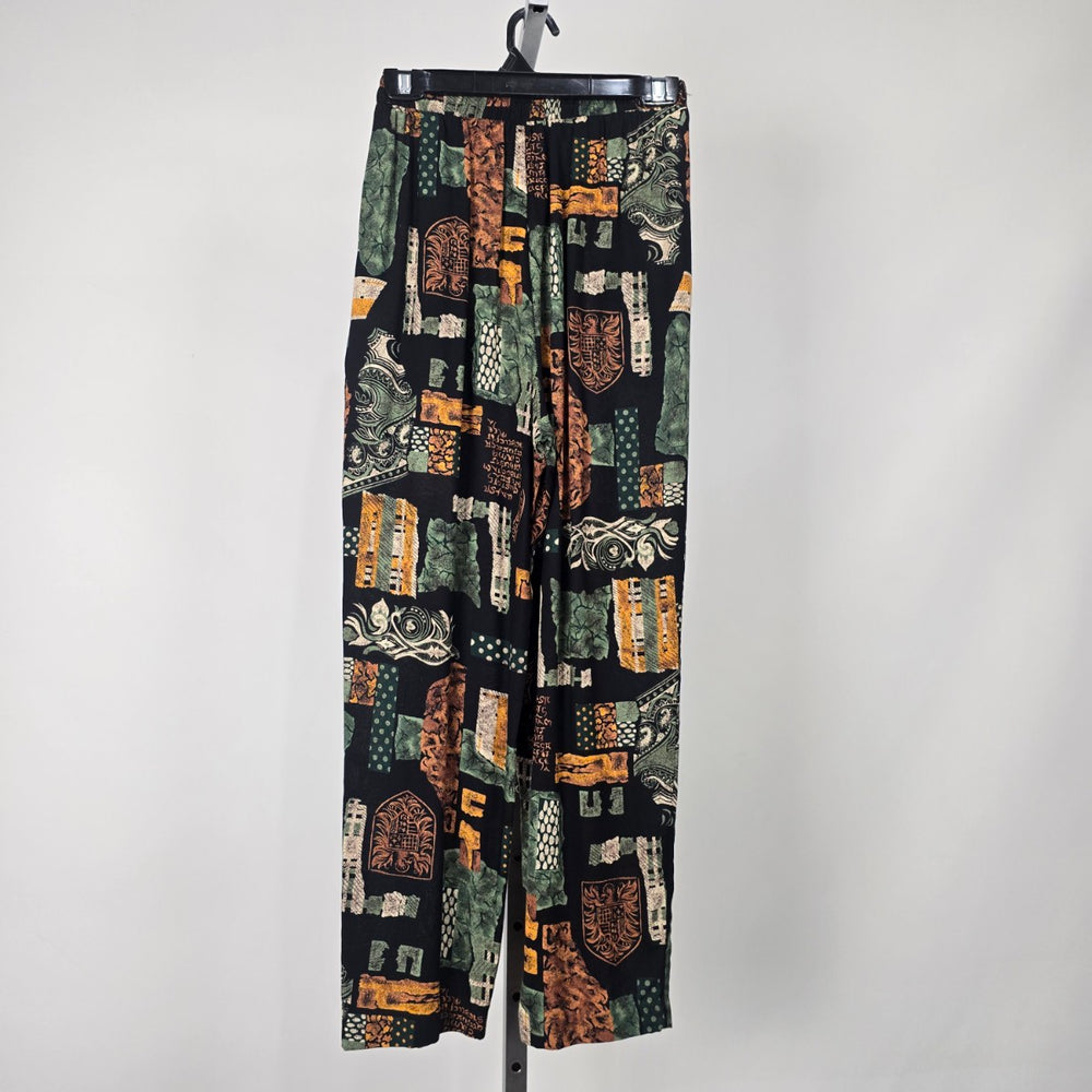 Vintage Emblem Black Abstract Print Pull On Pants Size S