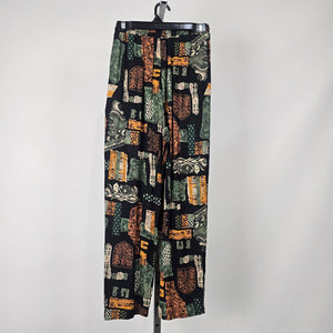 Vintage Emblem Black Abstract Print Pull On Pants Size S